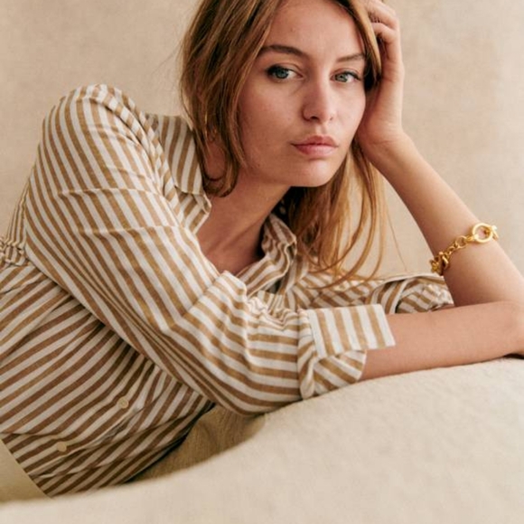 Sezane Tomboy Shirt in Ecru Camel Stripes size 42 NWT - Picture 4 of 11